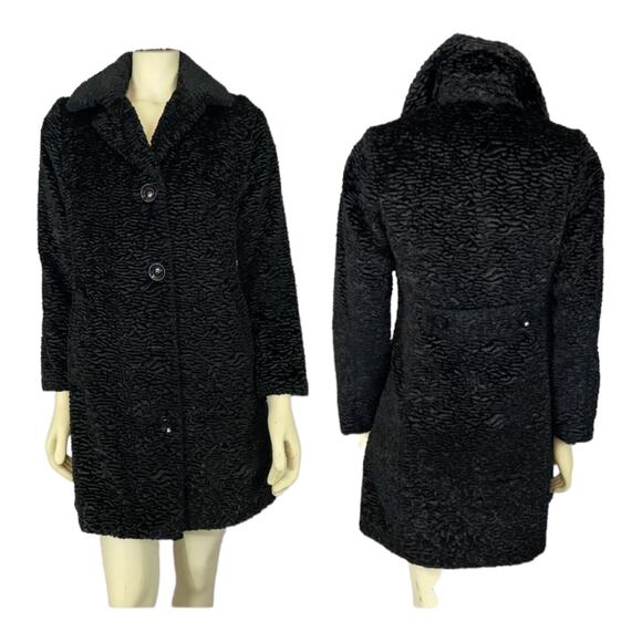 Vintage Persian Jet Black Faux Fur coat by PORTRAIT size PP 0-2 - Picture 1 of 11